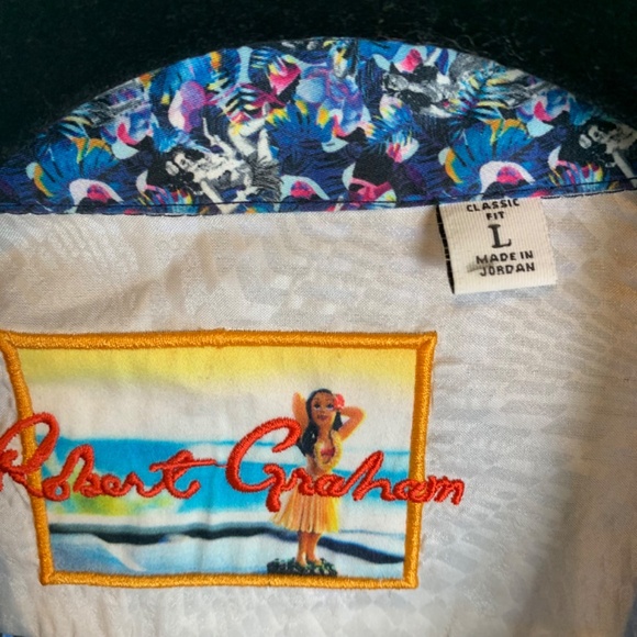 Robert Graham Blue Button-Up tropical flip cuff print Large - Picture 5 of 9